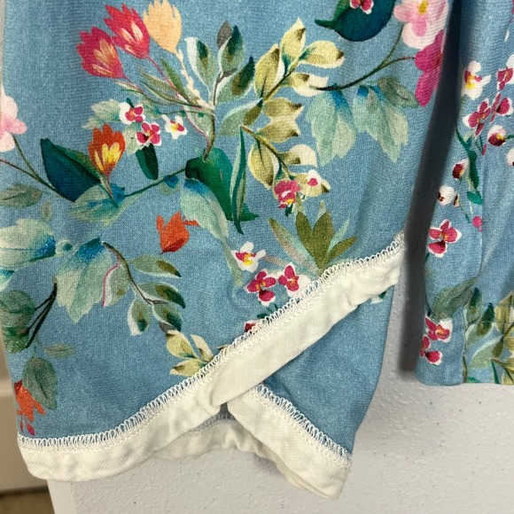 Garnet Hill M 100% Cotton Asian Wrap Pajama Set Blue Floral Long Sleeve Pants - Picture 13 of 15